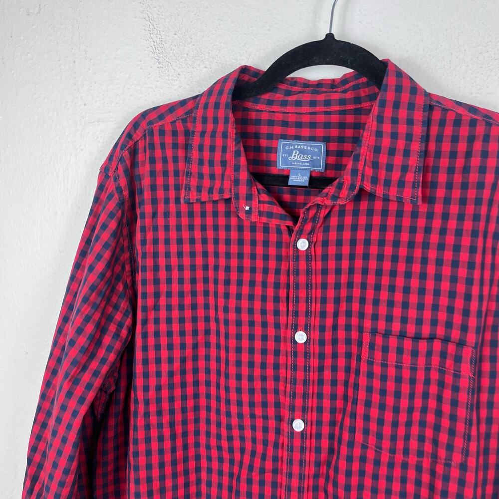 Bass Men's Red Black Buffalo Check Casual Button Down Cotton Shirt Size Large - Picture 3 of 5